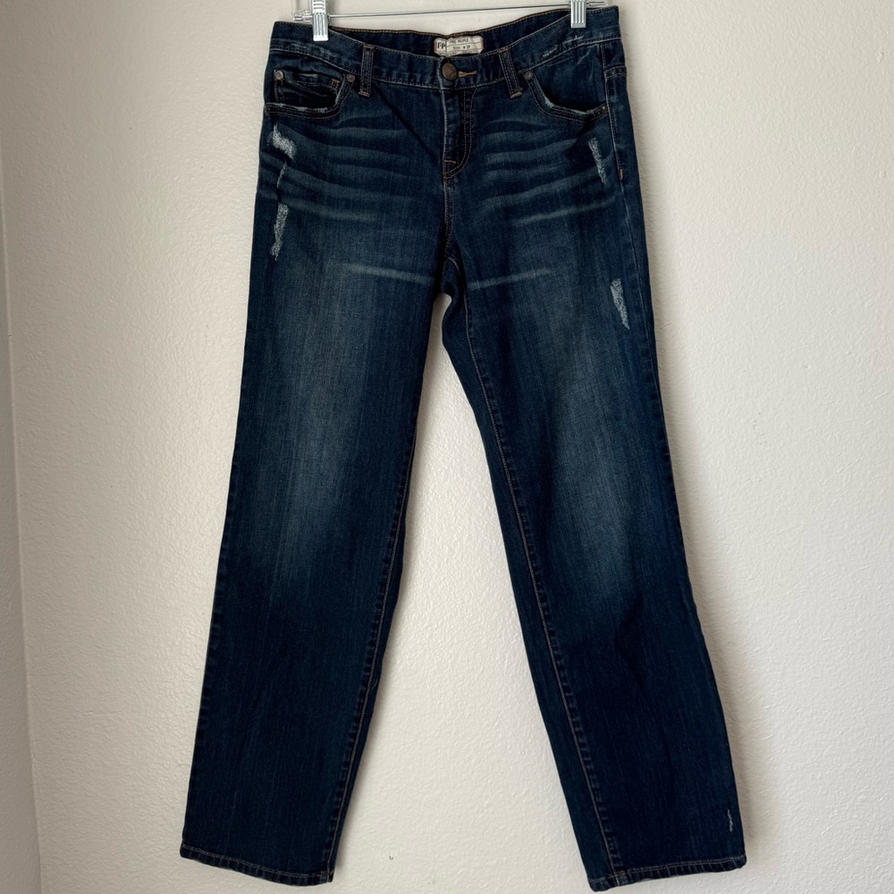 Free People Jeans Womens Size 28 Blue Dark Wash Stretch Straight‎ distressed